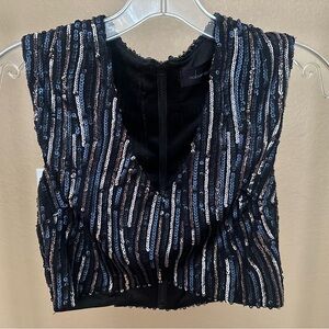 Adober Sequin Black and Blue Crop Top
